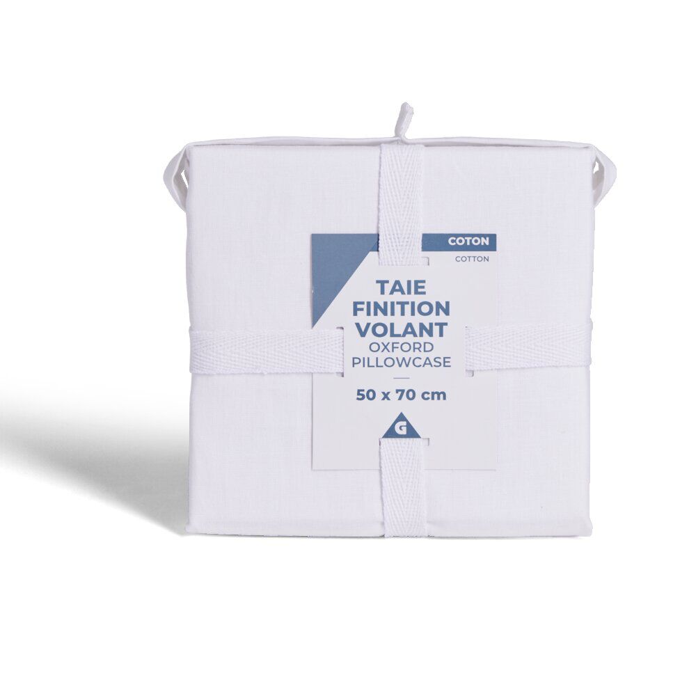 Taie d'oreiller 50x70cm 100% coton finition volant blanc