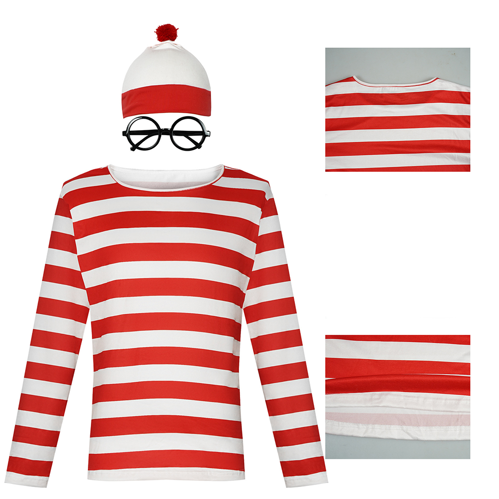 (3-tlg. Set) Fasnachts Erwachsen Kostüm Wo ist? Suchbuch Verkleidung für Motto Partys / Halloween - Weiss / Rot