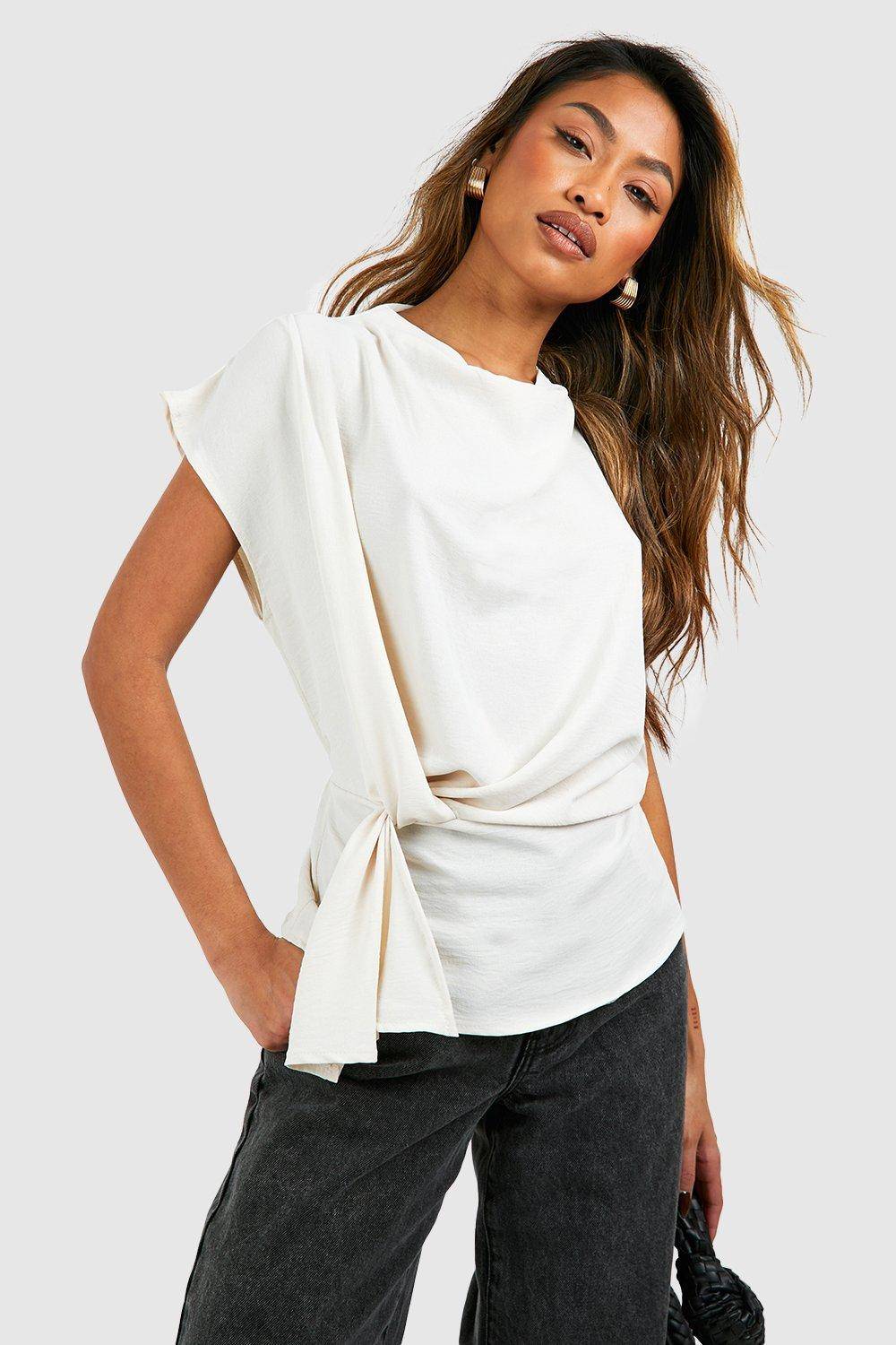 boohoo Blouse à col drapé à noeud frontal martelé