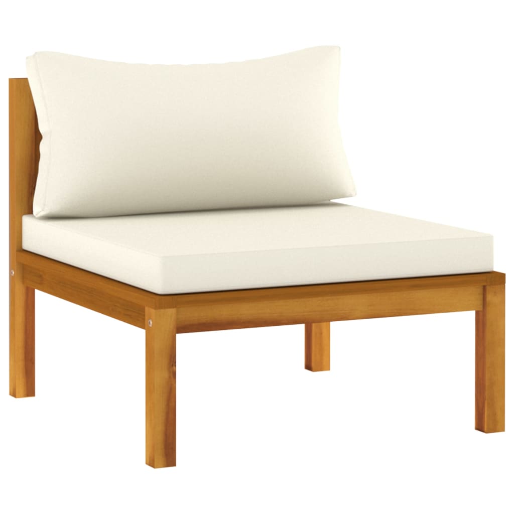 Salon de jardin meuble d'extérieur ensemble de mobilier 4 pièces avec coussin crème bois d'acacia solide