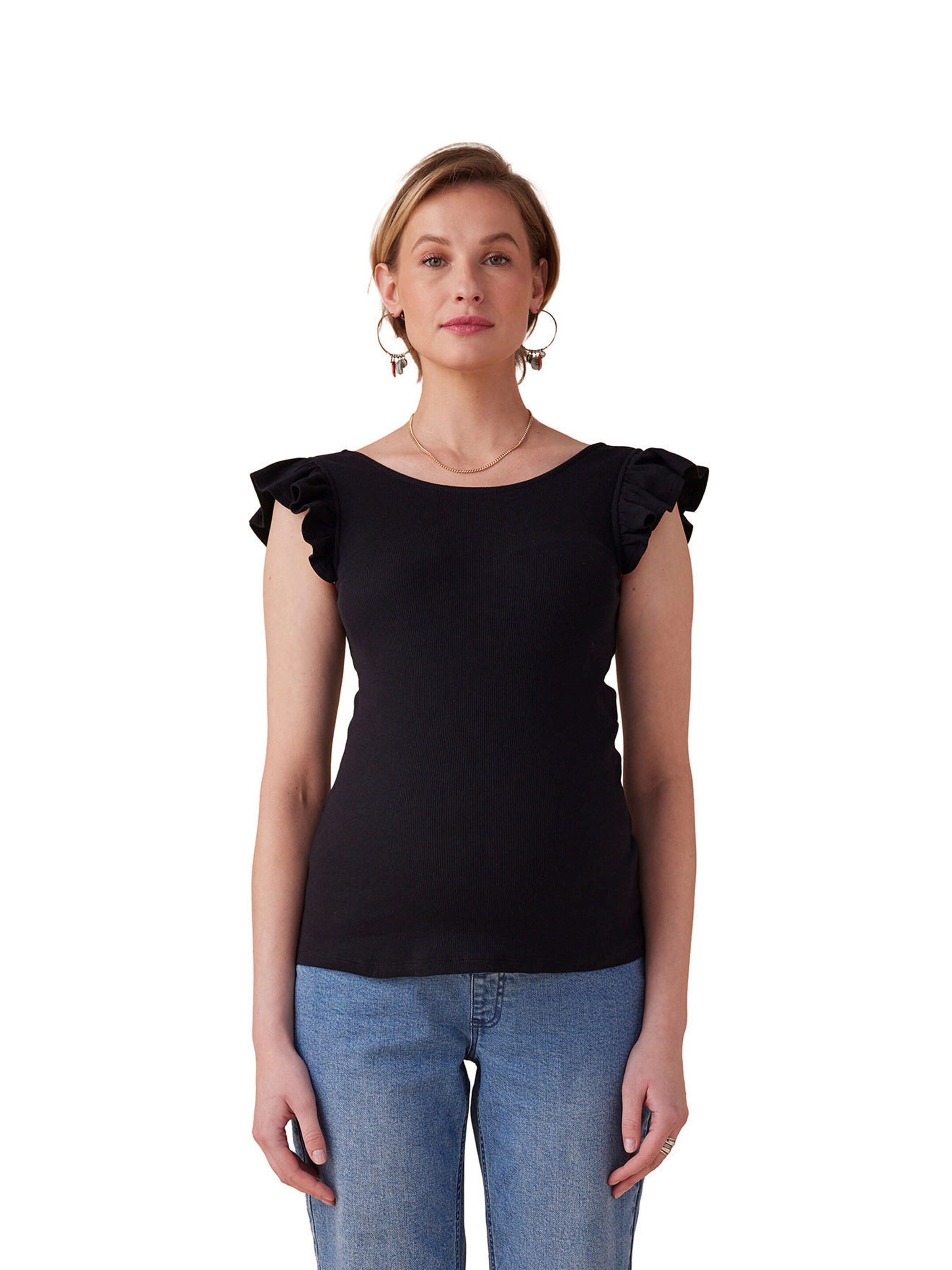 Envie de Fraise Umstands-Shirt mit Volantärmeln schwarz