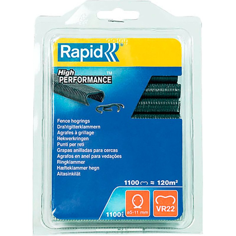 Agrafes grillage plastifiées gris Rapid VR22, boîte de 1100