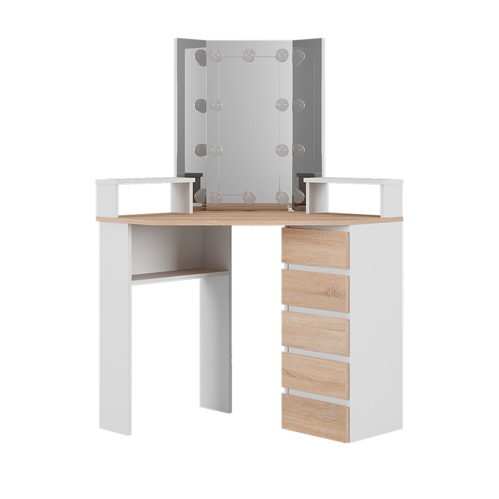 Vicco Eckschminktisch Frisiertisch Frisierkommode Tilda Weiß Sonoma Spiegel LED 110x140 cm modern Ablage