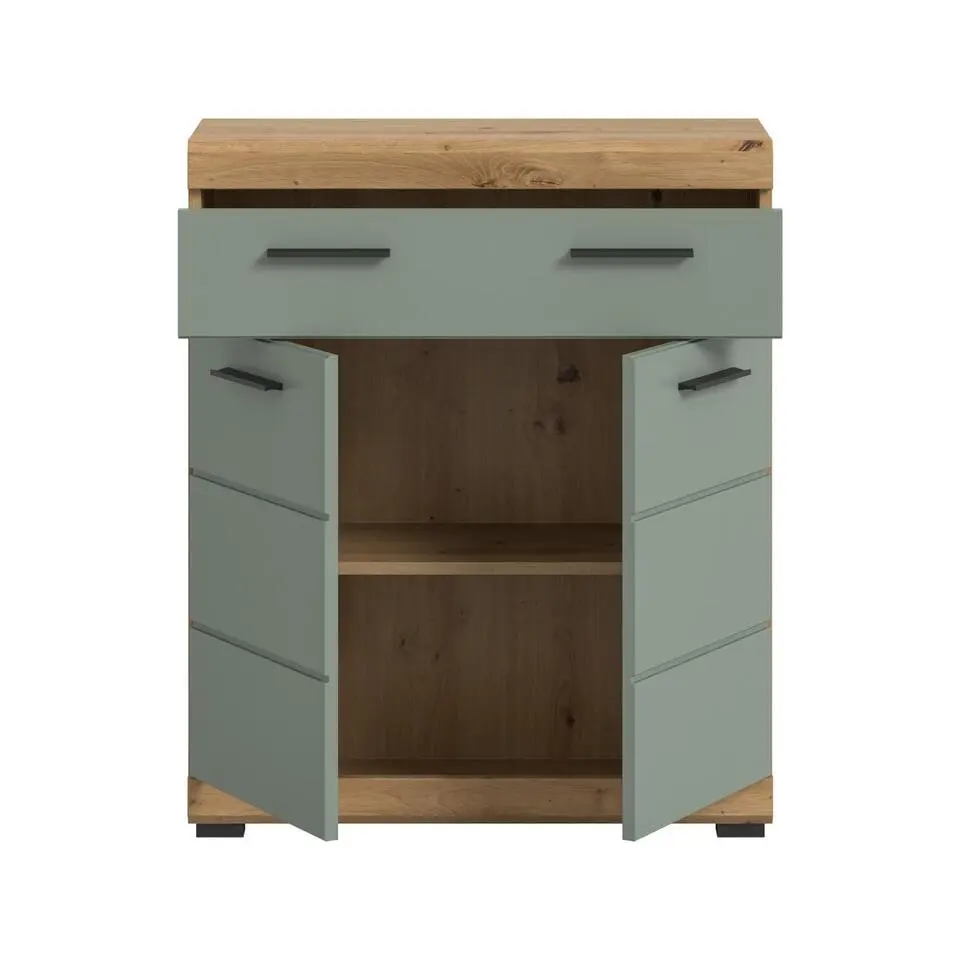 Hioshop Scout badkamerkast 2 deuren- 1 lade salvie decor- eiken decor