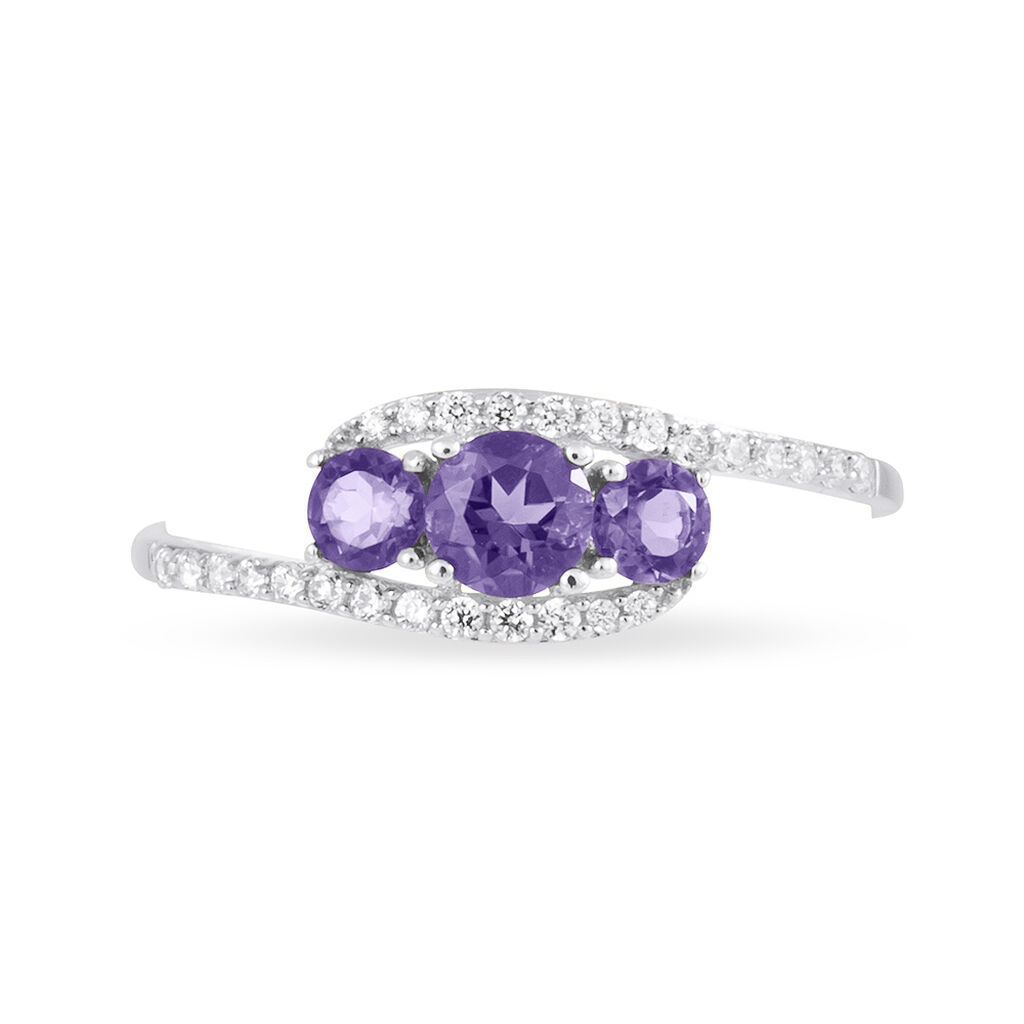 Bague Chloe Or Blanc Amethyste Et Oxyde De Zirconium