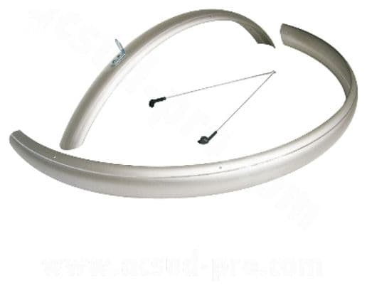 GARDE BOUE VELO SET 28  CITY BIKE A TRINGLE 48MM GRIS ARGENT (LA PAIRE)