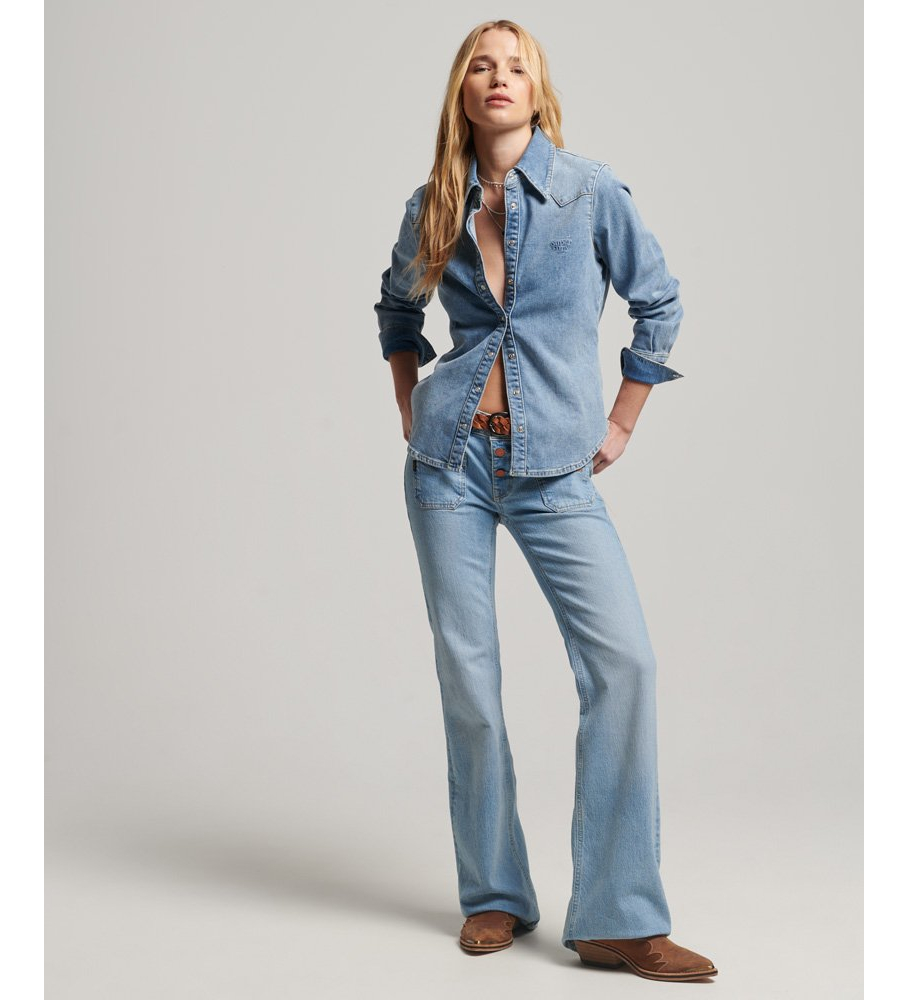 Camisa jeans de algodão orgânico Superdry azul