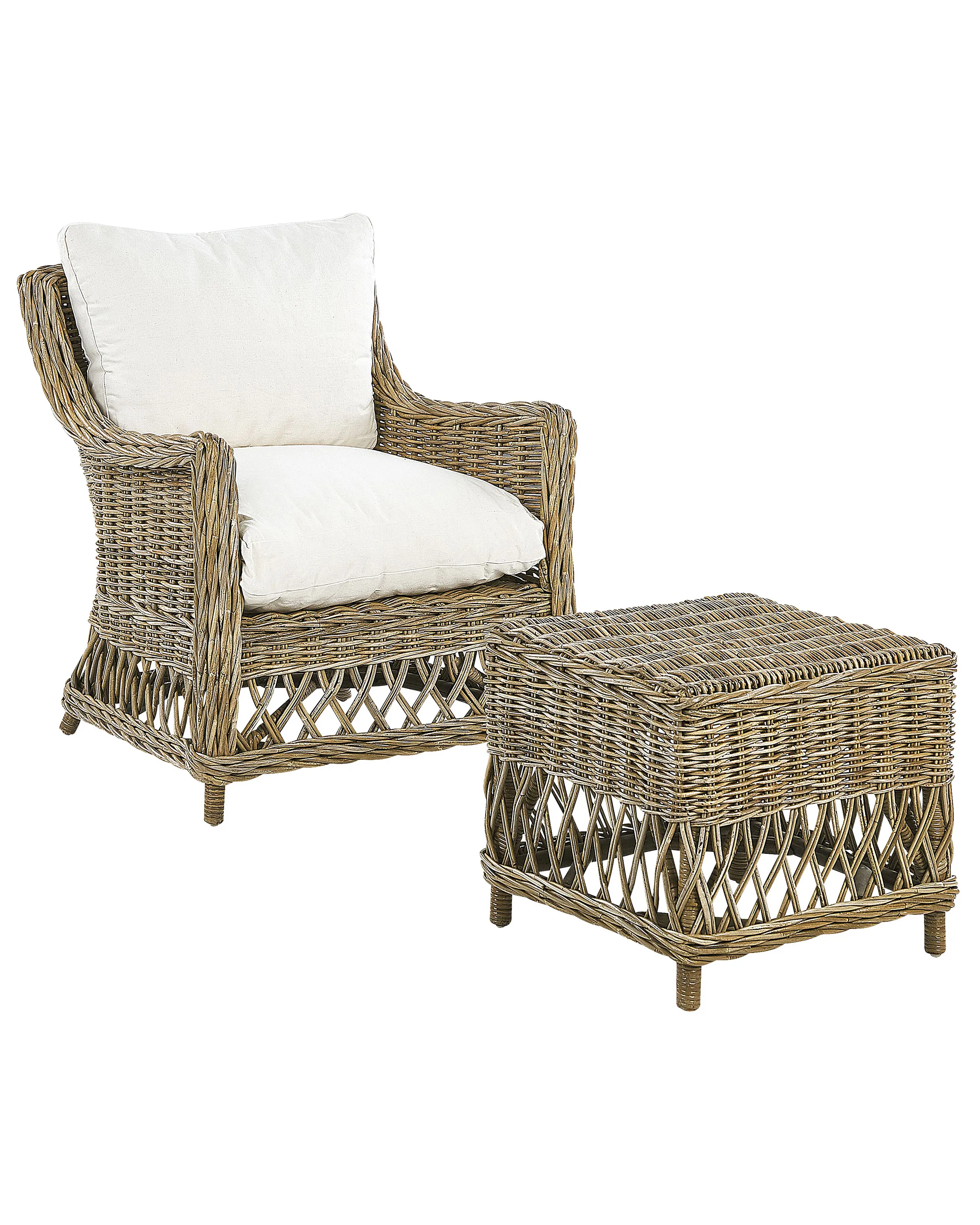 Set van 2 tuinstoelen met kussens RIBOLLA met voetenbank Rotan Natuurlijk