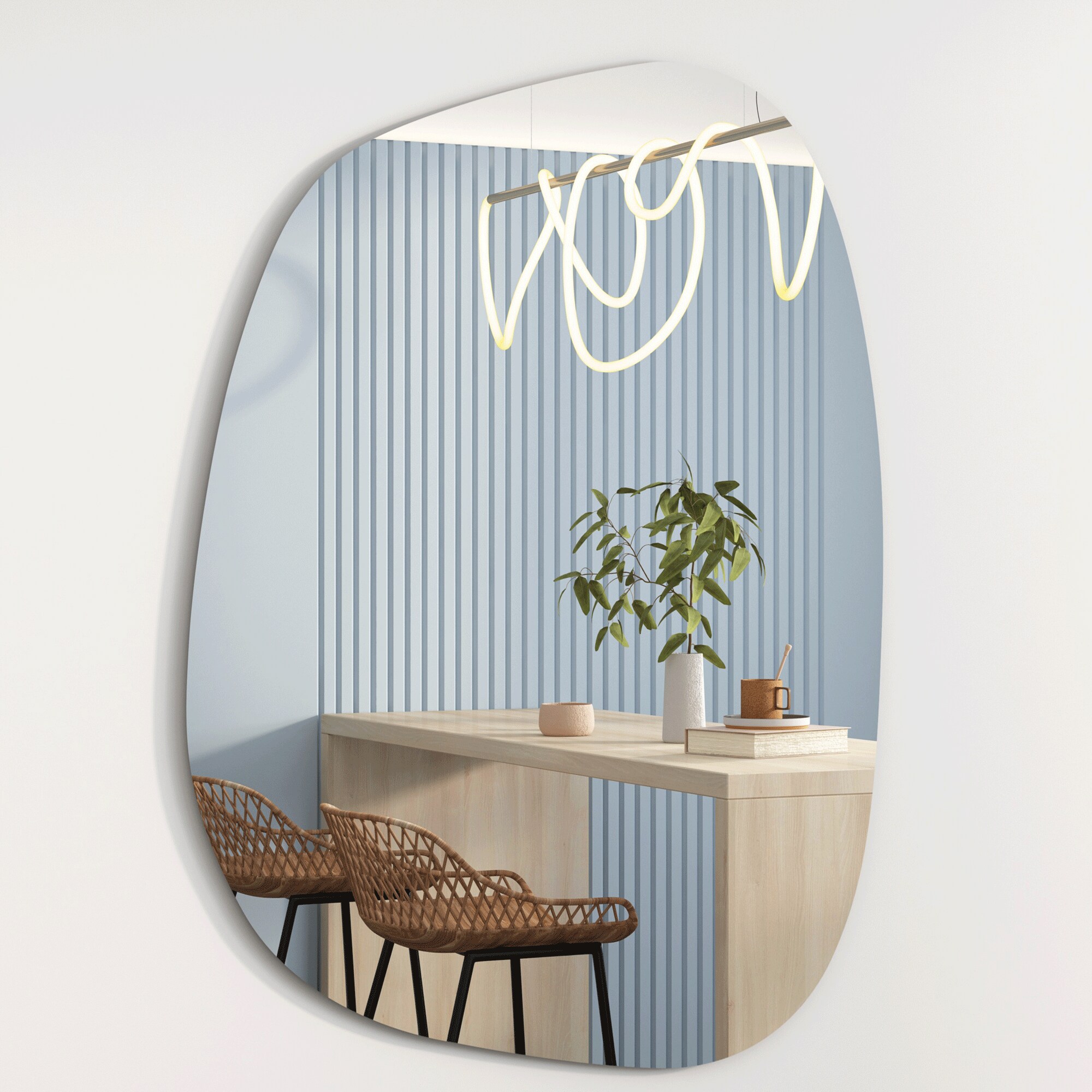 Albatros Designerspiegel Asymmetrisch 75 x 55 cm Wandspiegel oder Türspiegel, Moderne organische FormSpiegel Oval und Groß Asymmetrischer Spiegel unförmig und Rahmenlos