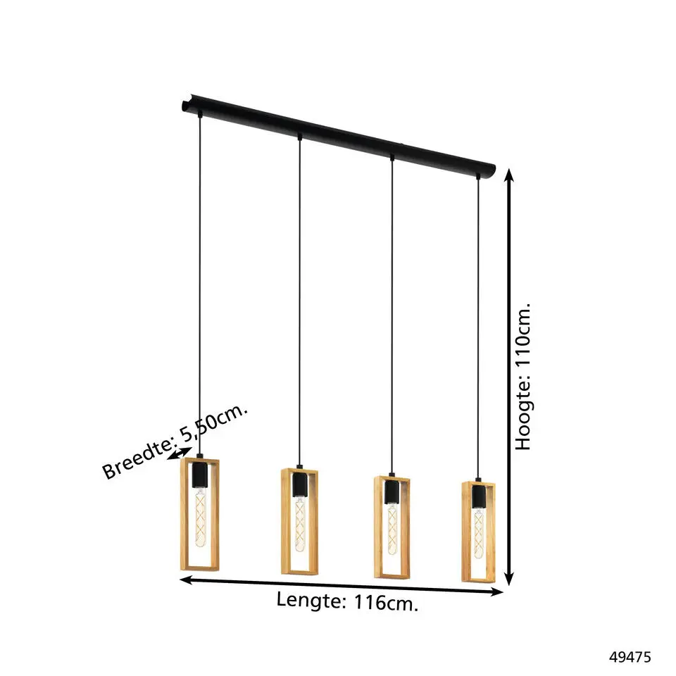 EGLOLittletonHanglamp-E27-116cm-Zwart/Bruin