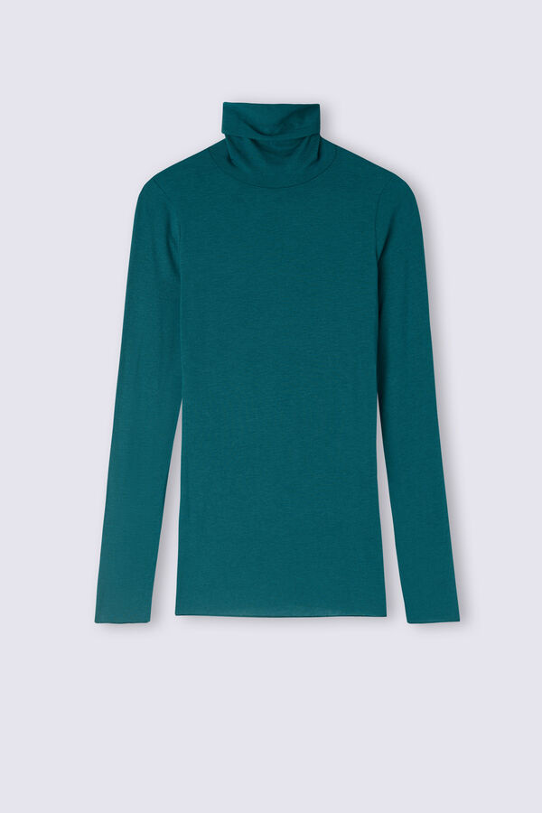 Camiseta de manga comprida com gola alta em cashmere modal ultraleve