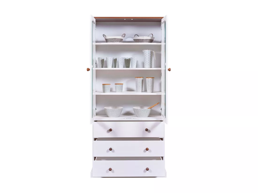 SOCOA - Vitrine 2 Portes 3 Tiroirs en MDF Laqué Blanc
