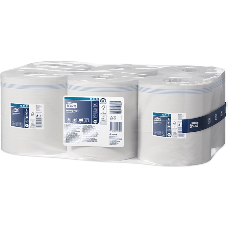 Bobine d'essuyage à dévidage central Tork M2 Wiper 415 Maxi blanche - carton de 6