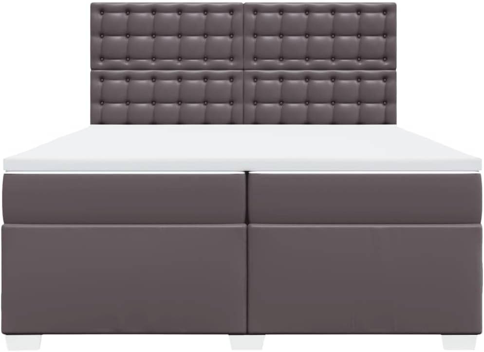 Boxspringbett Grau 200x200 cm, Kunstleder mit Taschenfederkernmatratze, Höhenverstellbares Kopfteil, LED-Beleuchtung, Matratzenauflage