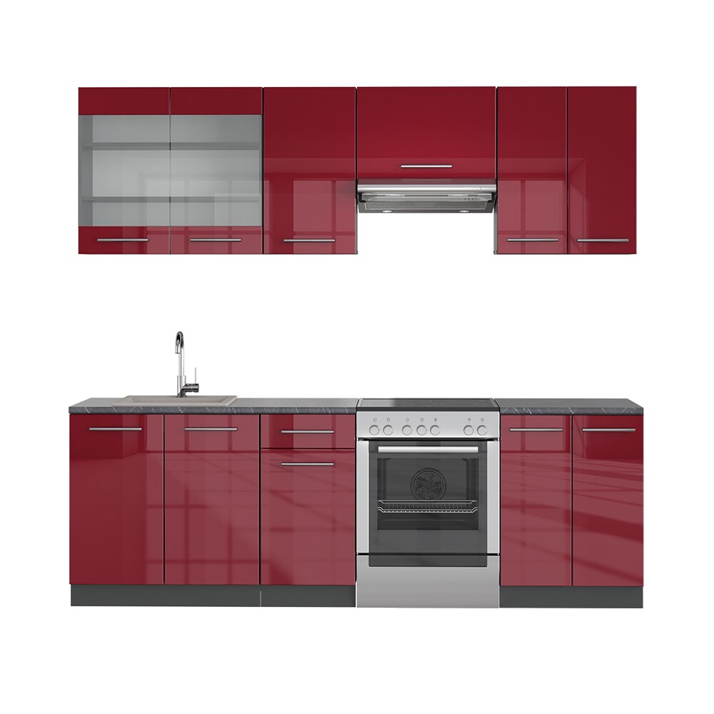 VICCO Küche Fame-Line Küchenzeile Küchenblock Einbauküche 240cm Bordeaux Hochglanz
