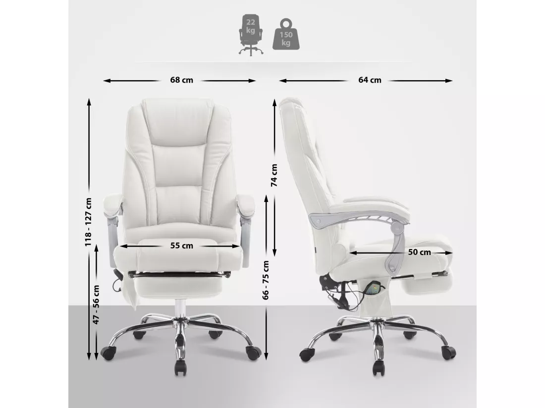 Chaise de bureau - Similicuir & Métal chromé - Blanc - Pacific