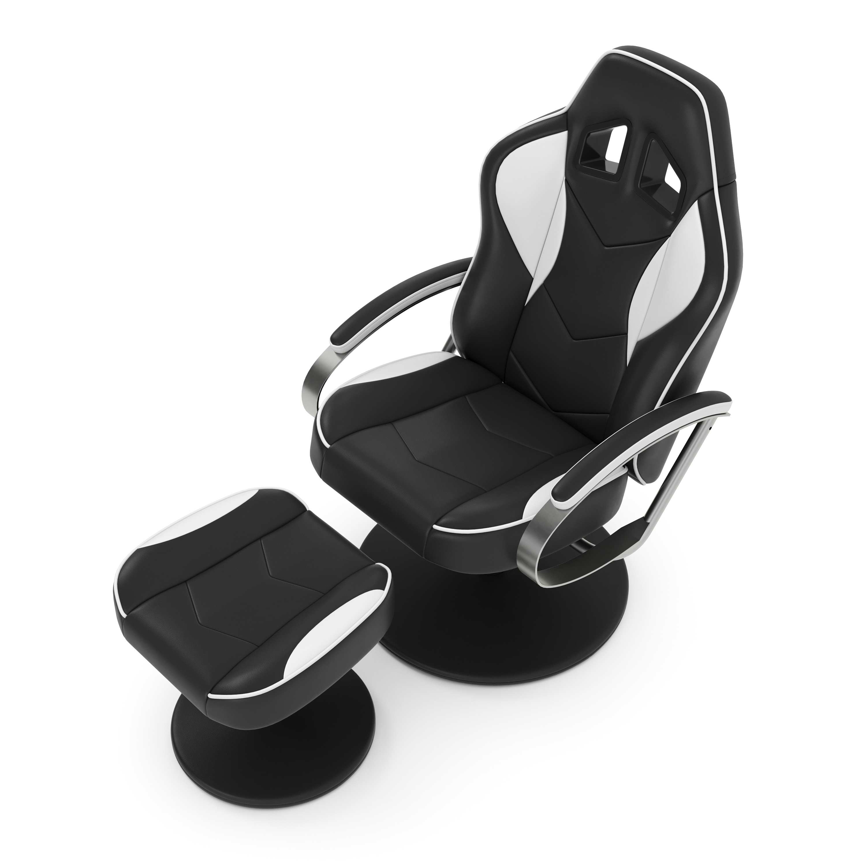 Fernsehsessel Leder mit Fusshocker weiss/schwarz