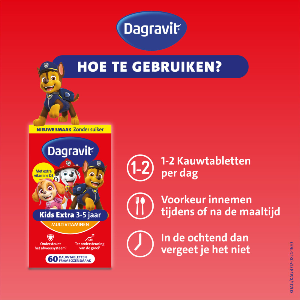 Dagravit Multivitamine Kids Xtra 3-5 Jaar Paw Patrol60 Kauwtabletten