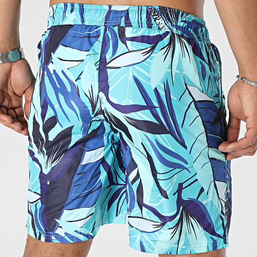 Short De Bain Leo Turquoise Bleu Marine Floral