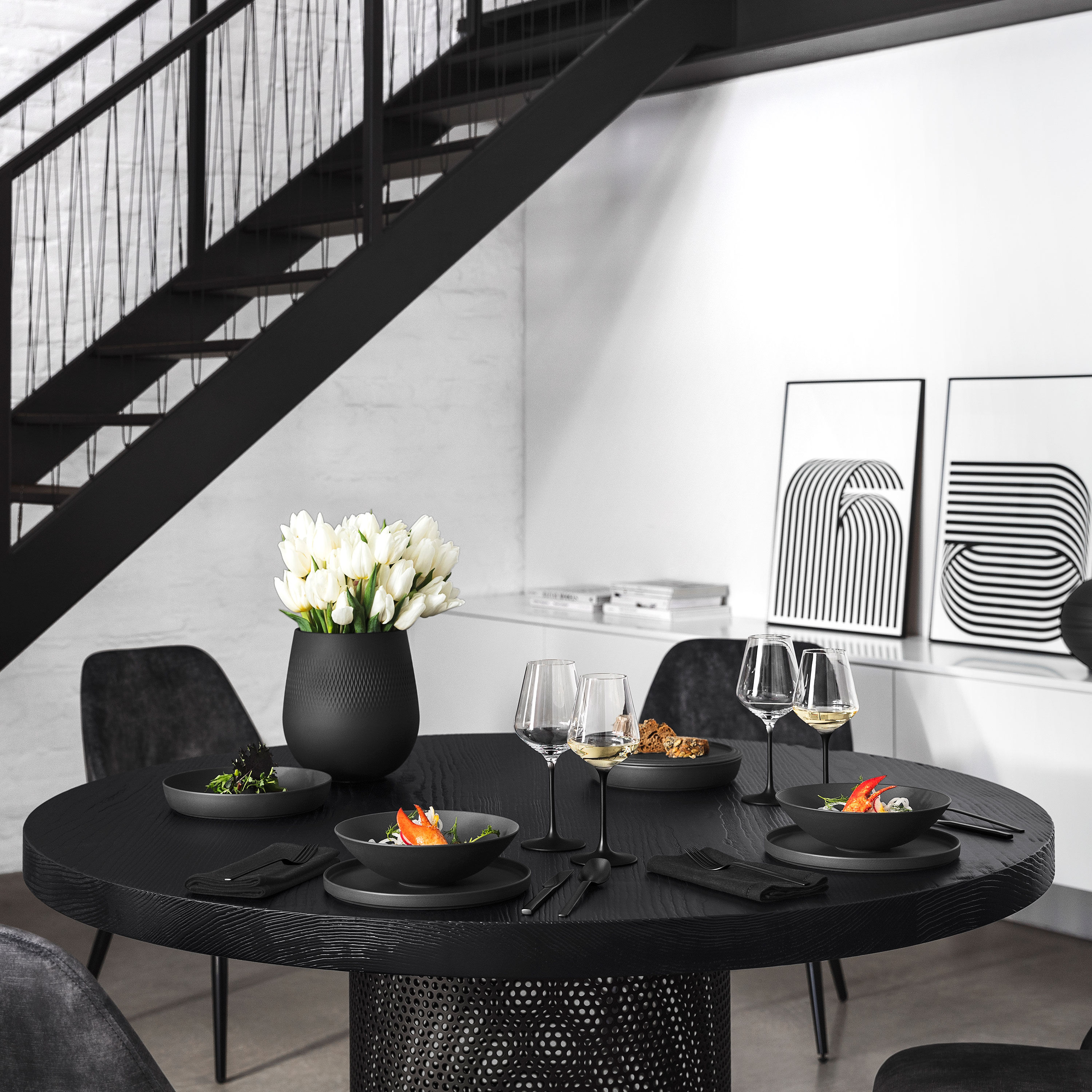 La Boule Dinnerware set Black, Premium Porcelain
