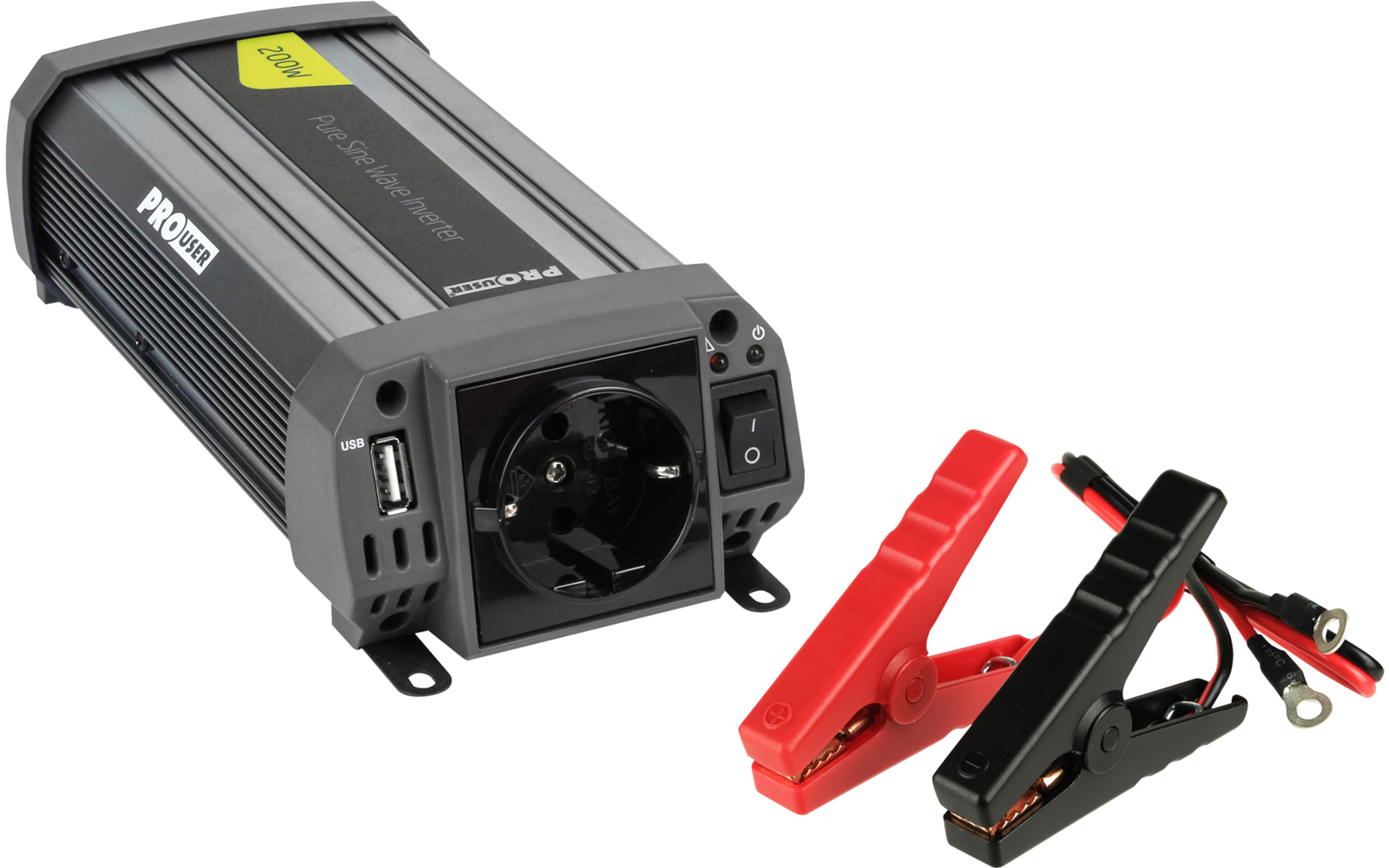 ProUser Wechselrichter Reine Sinuswelle mit USB Lader 12 V auf 230 V  20 A 200 W