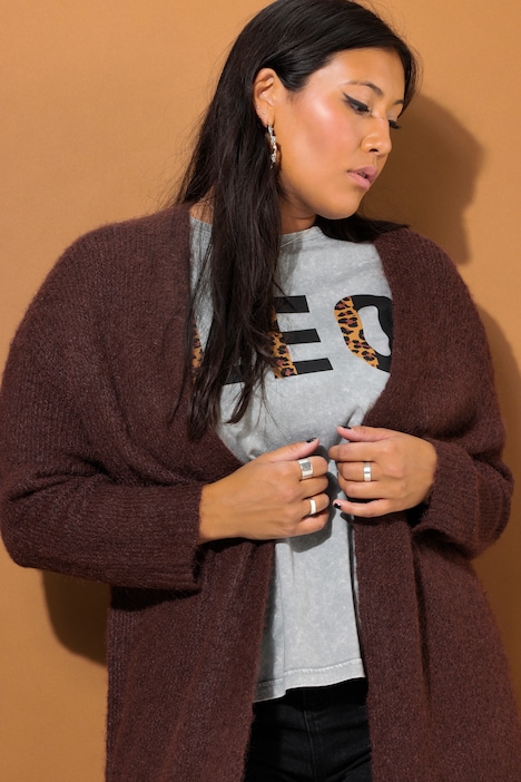 Long-Strickjacke, oversized, offene Form, Langarm