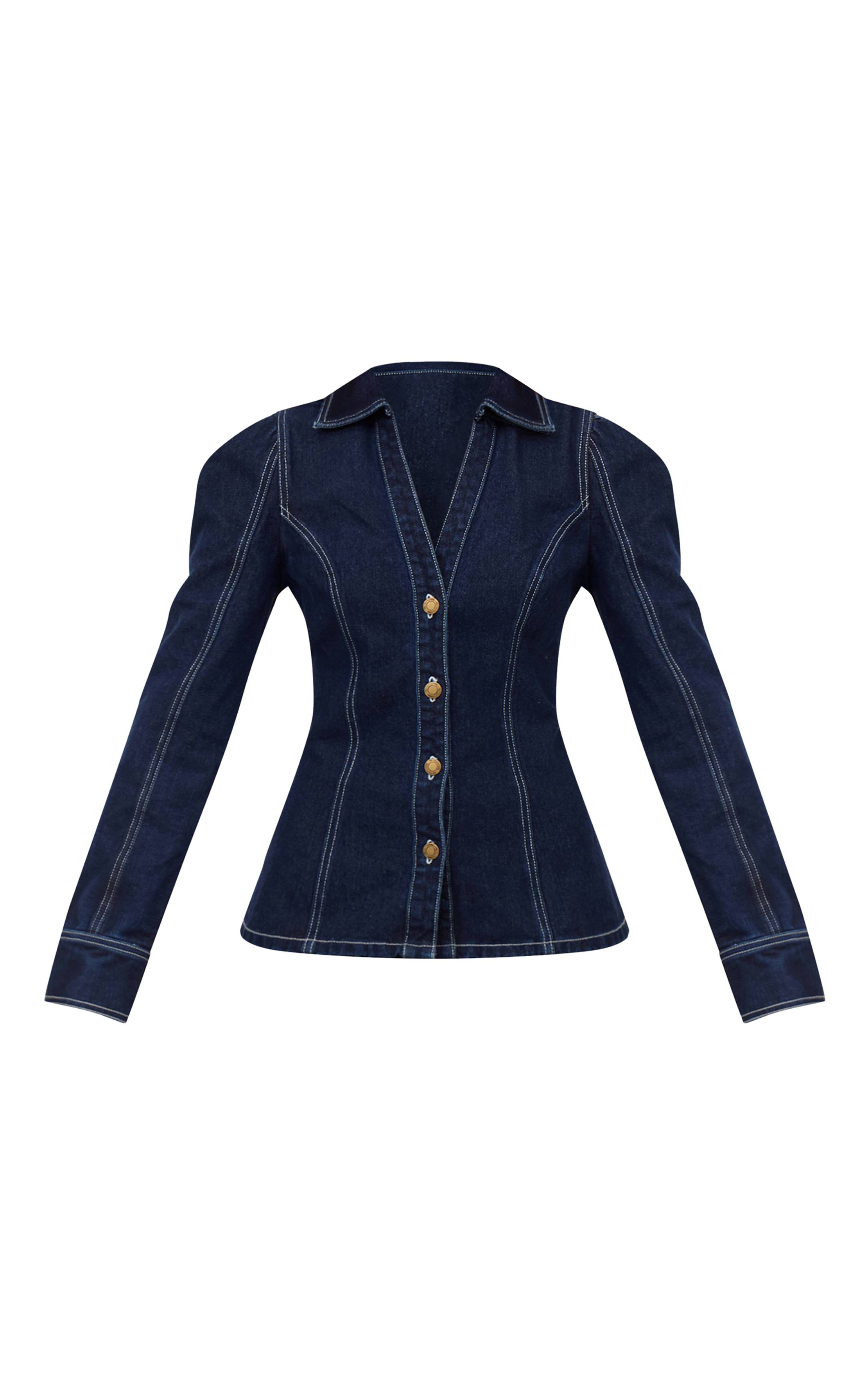 Bleu Indigo Chemise En Denim À Taille Cintrée
