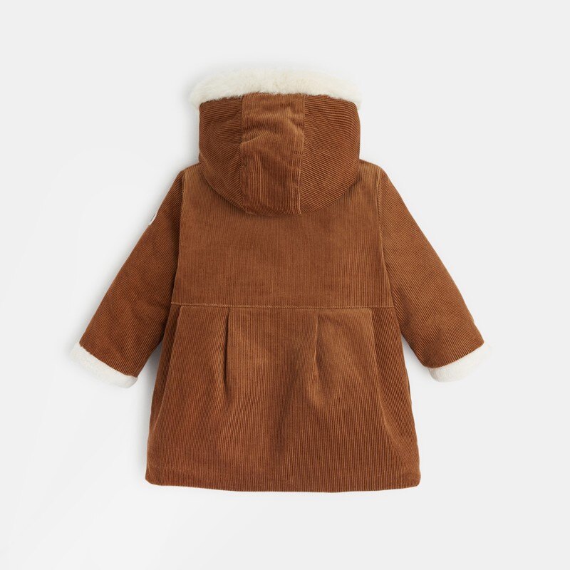Manteau de ville velours côtelé à capuche marron bébé fille Marron