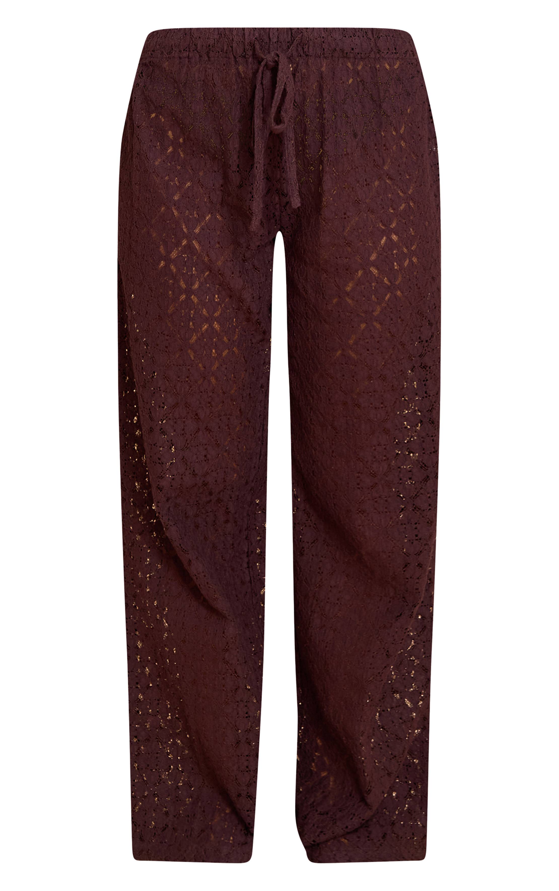 Marron Pantalon Droit En Dentelle