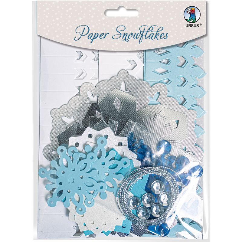 Ursus Papier Schneeflocken, 6 Stück, blau/weiss/silber