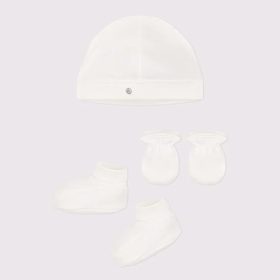Lot de bonnet et chaussons en coton   Blanc        de               Petit Bateau