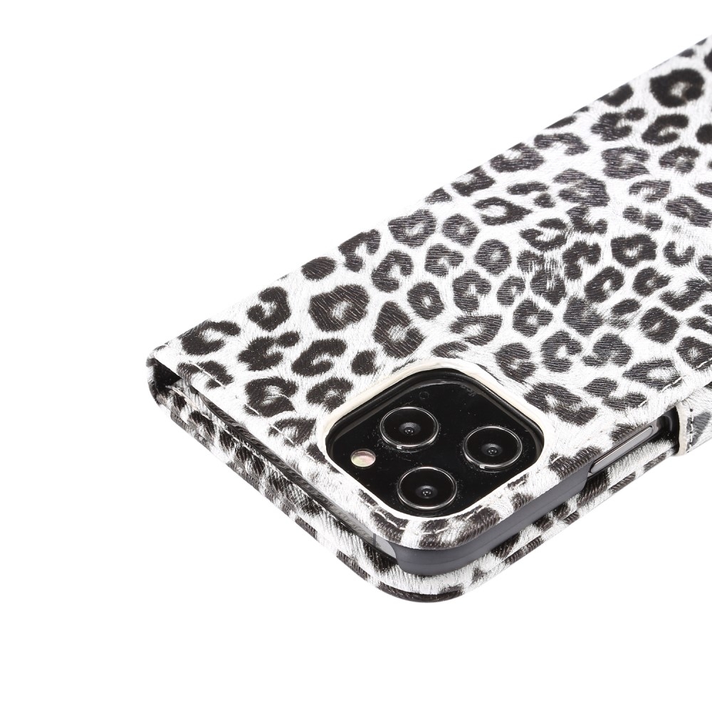 iPhone 12 / iPhone 12 Pro Leder Flipcase Hülle Leopard - Weiss
