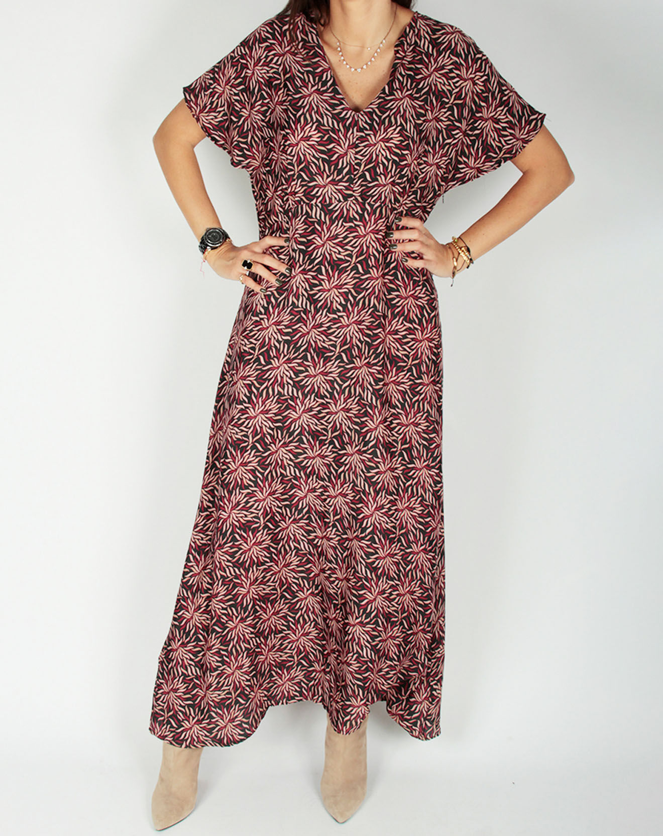 Lauren Vidal Robe en Soie mélangée Soan imprimée étoile rouge/noir
