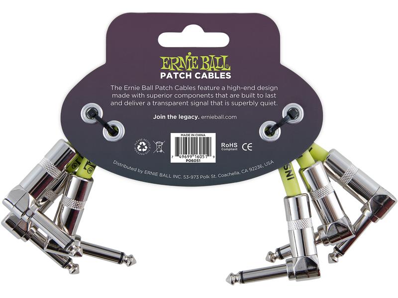 Ernie Ball Patch-Kabel 6051 3er Pack – 0.15 m, Weiss Patchkabel mit Winkelklinken