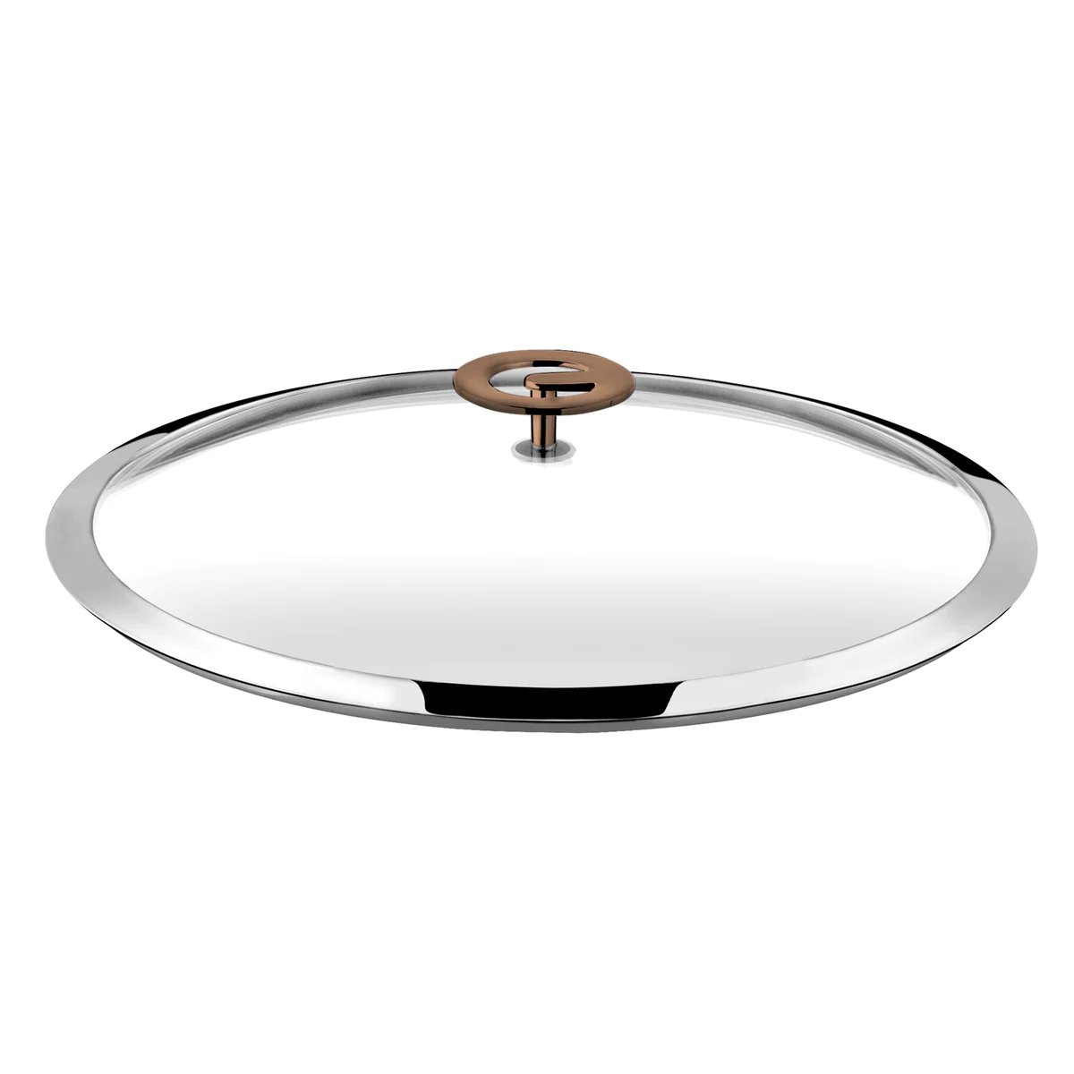 Eclipse - Couvercle 18cm verre trempé, bouton inox teinté cuivre Cuisi