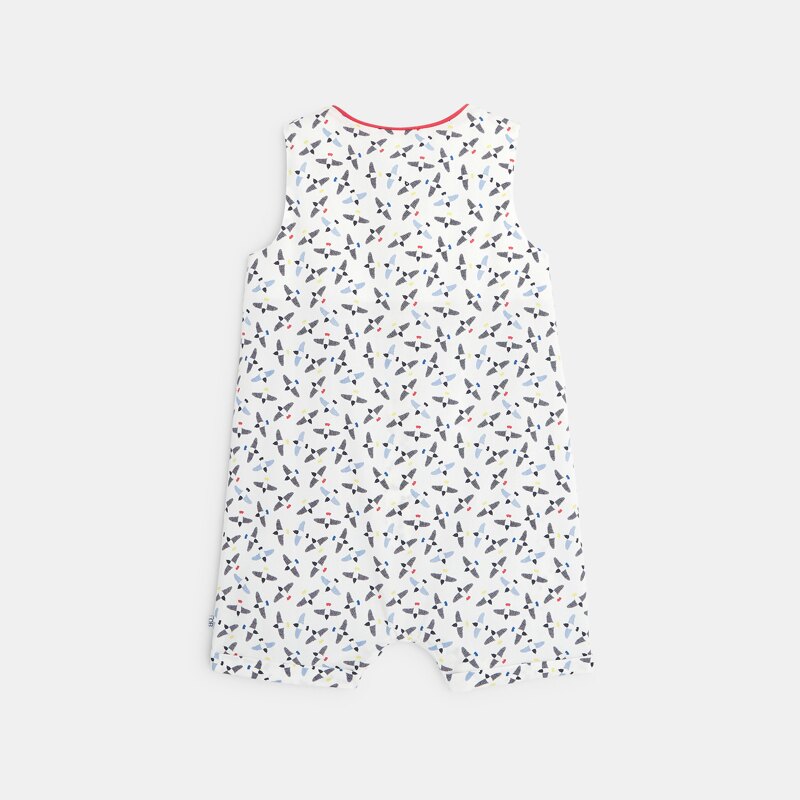 Combi courte imprimée oiseaux en popeline bébé fille Gris ou noir