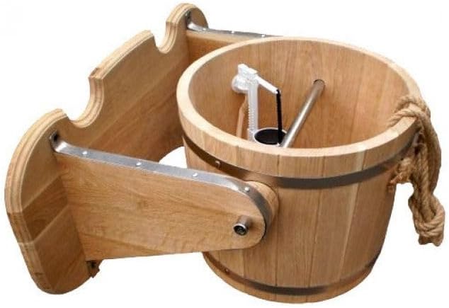 Sauna Schwalldusche Eiche 10,15 L (10 Liter) Holz Schwenkeimer für Sauna & Dusche – Kippeimer mit Wandhalterung und Seilzug – Obereimer für kalte Güsse