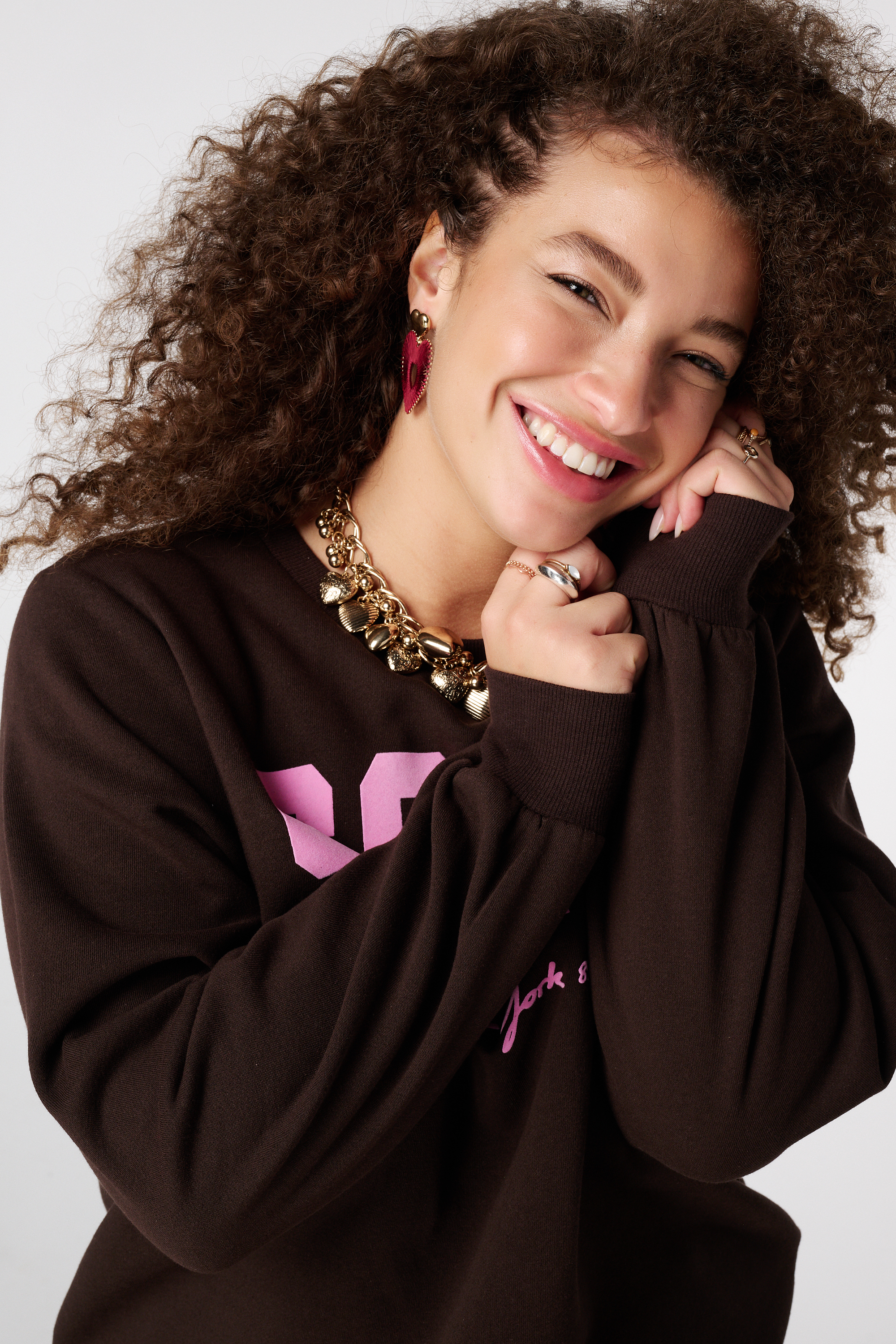 Sweater met opdruk Donker bruin
