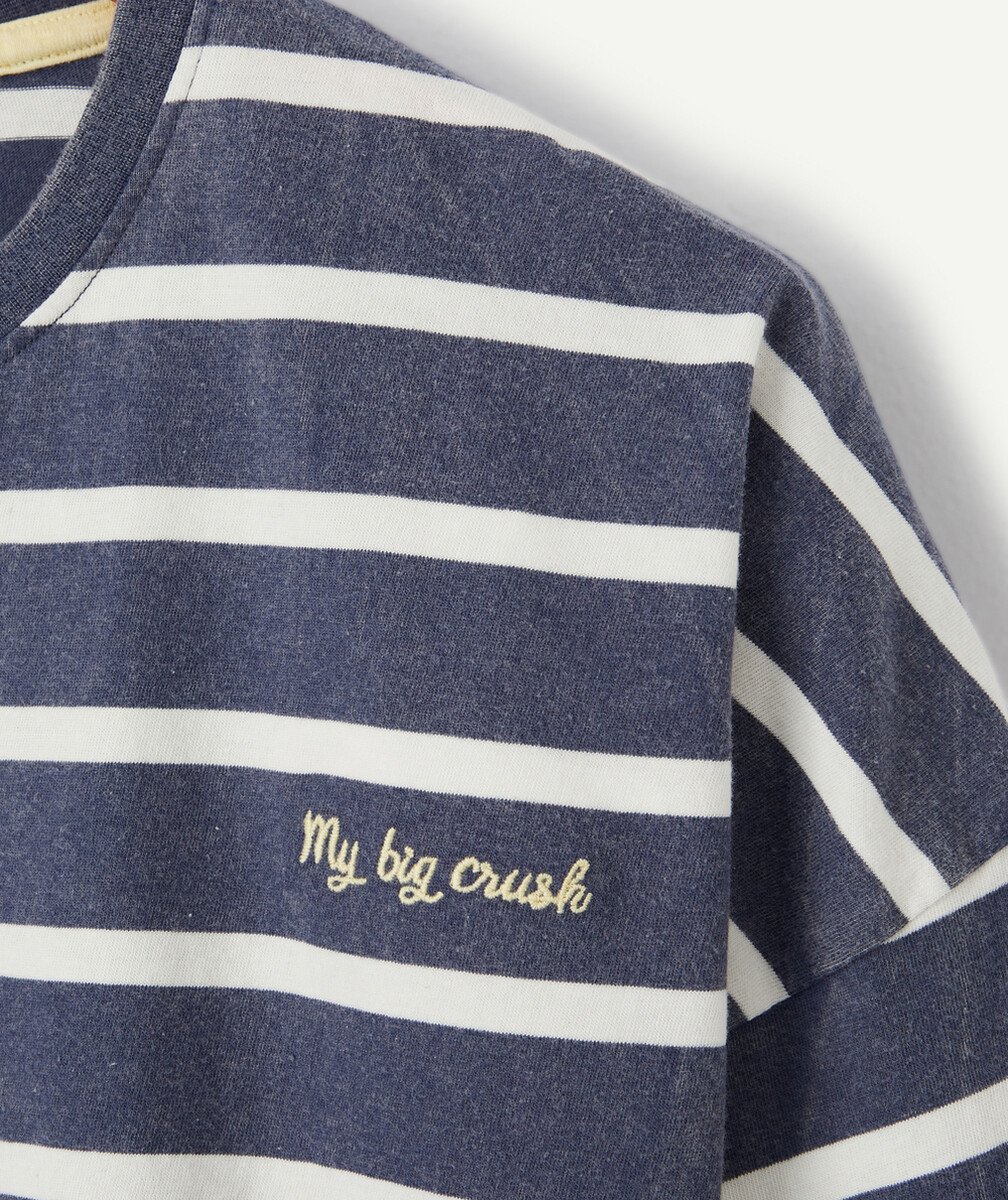 LE T-SHIRT CROPPED RAYÉ BLEU ET BLANC EN COTON BIOLOGIQUE