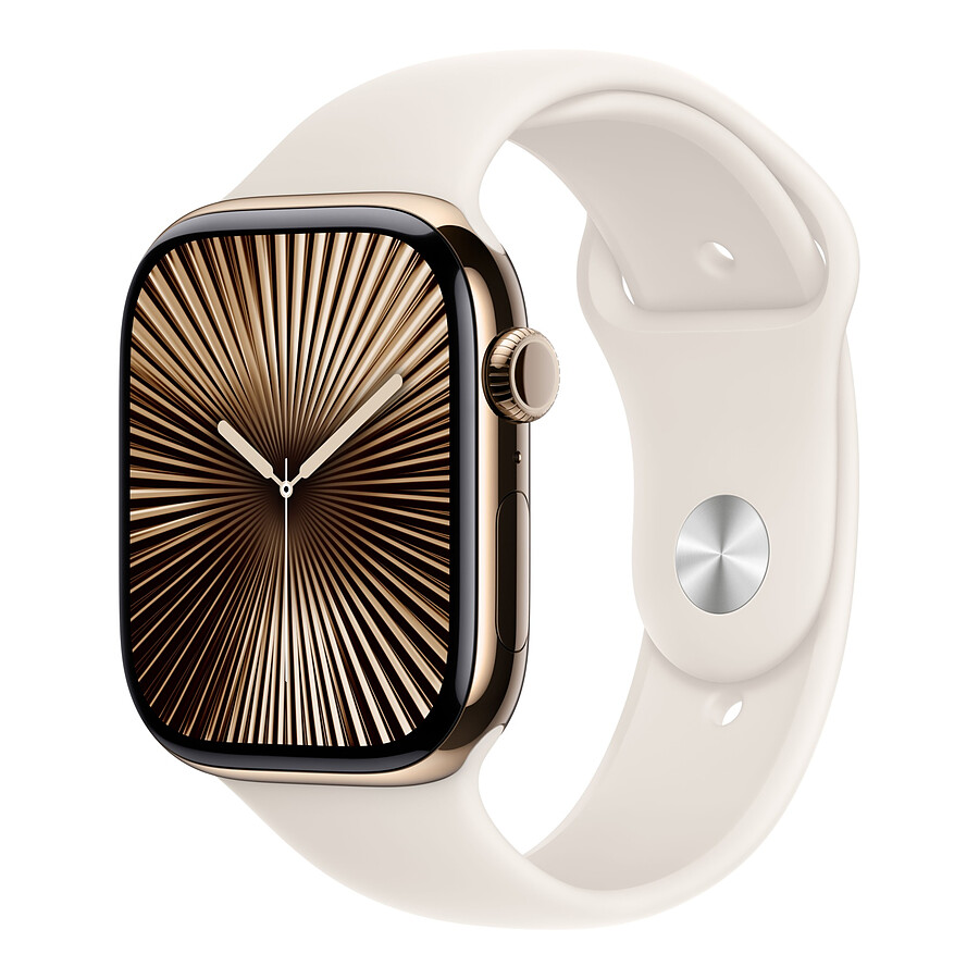 Apple Watch Series 10 GPS + Cellular - Titane Or - Bracelet Sport Lumière Stellaire - 46 mm - Taille M/L