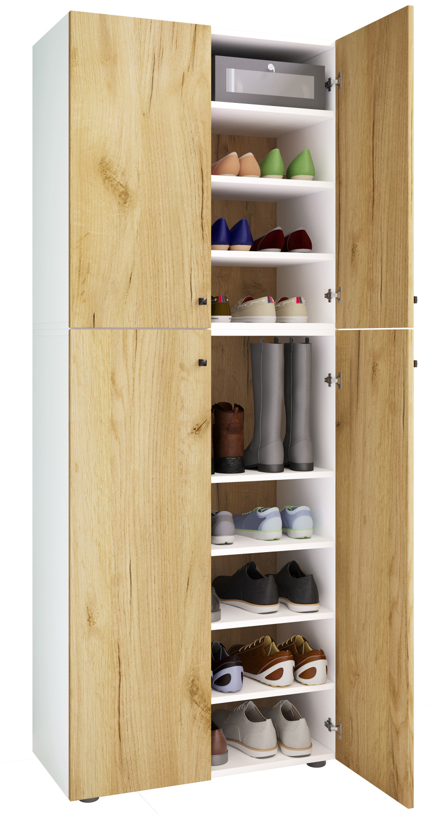 Schuhschrank LONA XXL - weiß-Honig-Eiche - 9 Einlegeböden - 182 cm