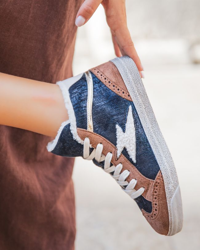 Basket femme montante bleue à paillettes - Cléo
