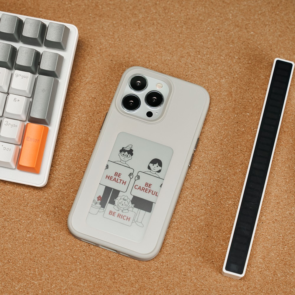 iPhone 15 Pro Hybrid Hülle TPU Bumper mit Acryl Rückseite   DIY E-Ink Display mit NFC Technologie - Grau