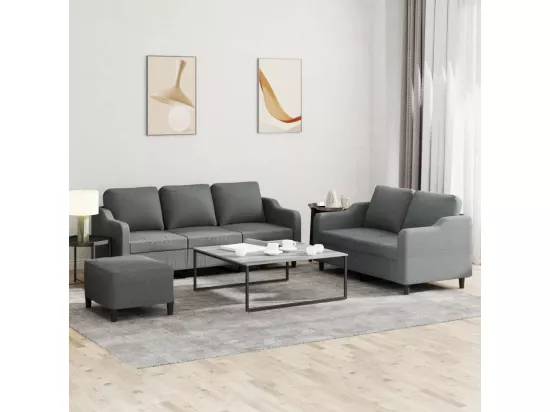 Ensemble de canapés 3 pièces avec coussins Gris foncé Tissu