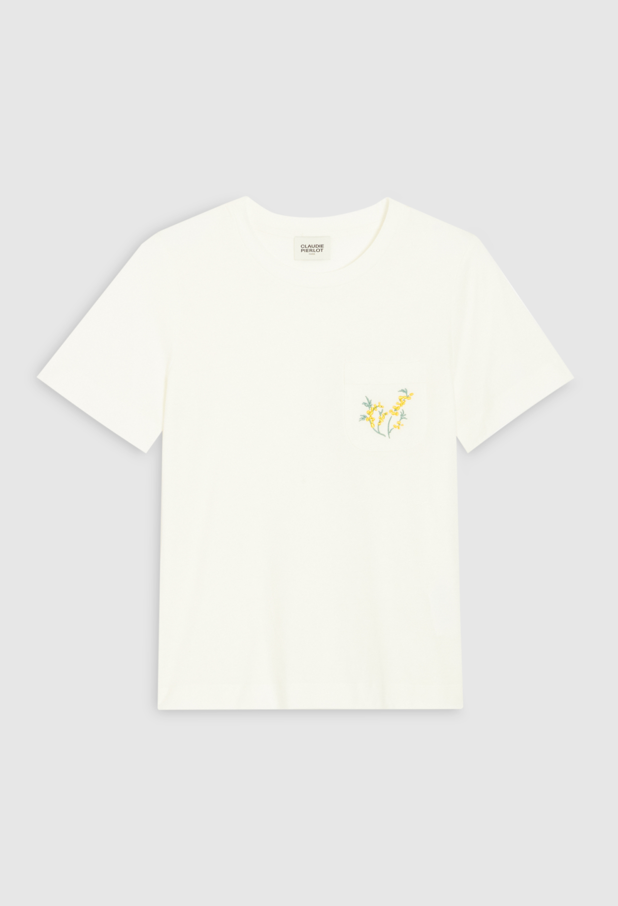 T-shirt poche brodee blanc