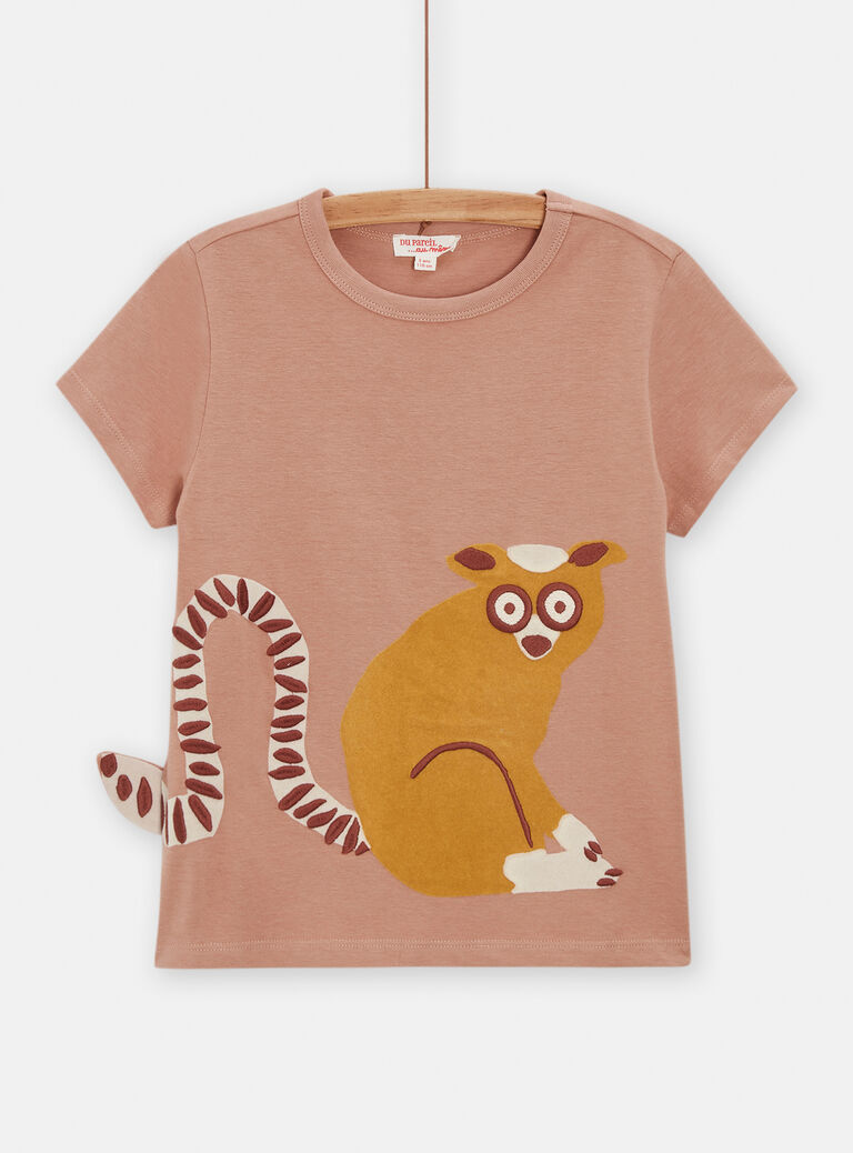 T-shirt rosé animation lémurien pour garçon