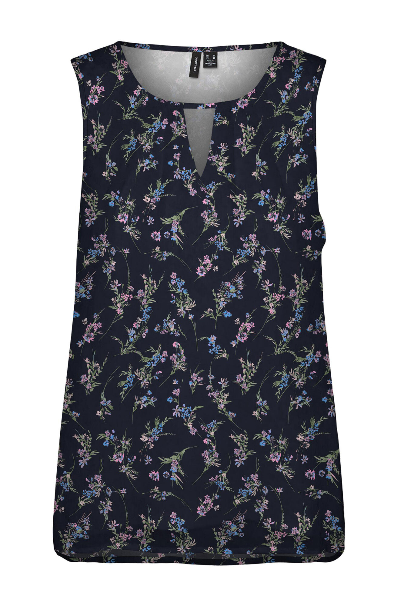 Blusa sem mangas com gola redonda plus size - Azul marinho
