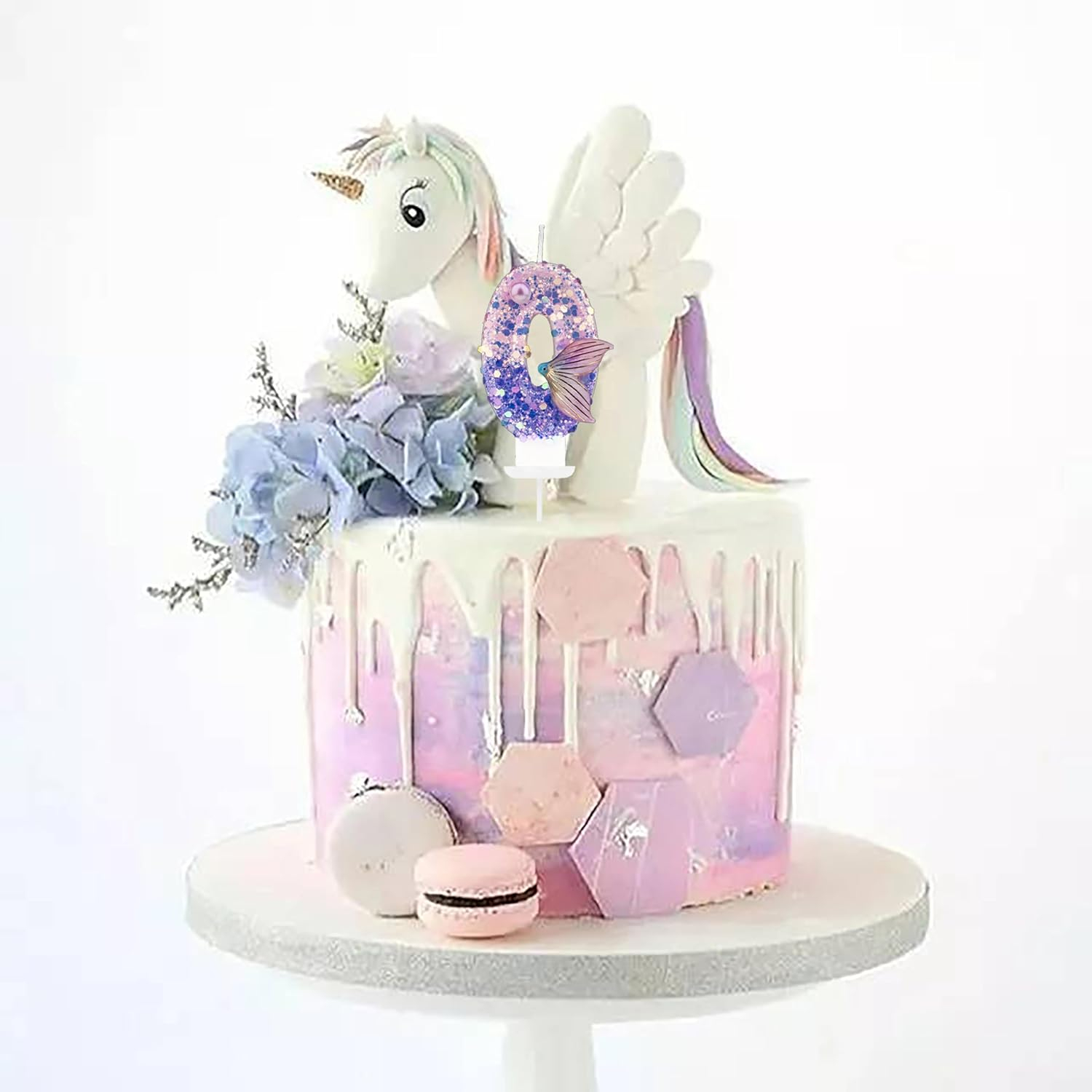 Zahlen Geburtstags Kerze Meerjungfrau Kuchenstecker Happy Birthday Deko für Torten / Kuchen - Zahl 0 / Lila