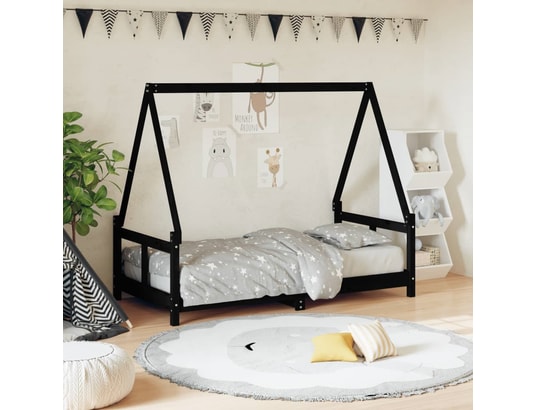 VIDAXL - Lit enfant Cadre de lit pour enfant noir 80x160 cm bois de pin massif