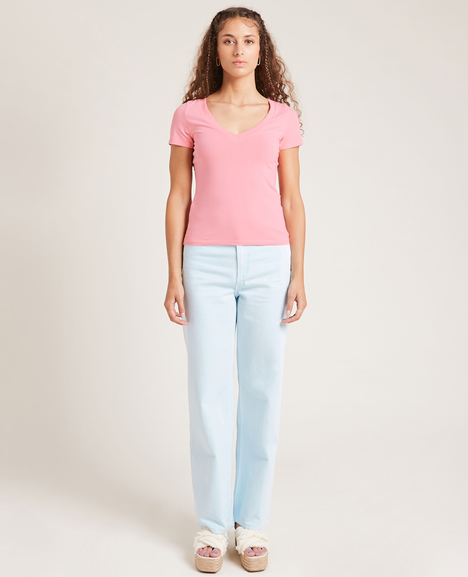 T-shirt basique col V - Rose